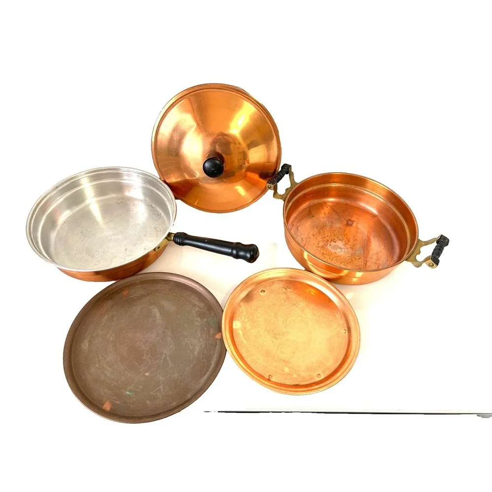 Vintage Coppercraft Guild Copper Serving Dish Lid Clad Aluminum Saute Pan Set 5